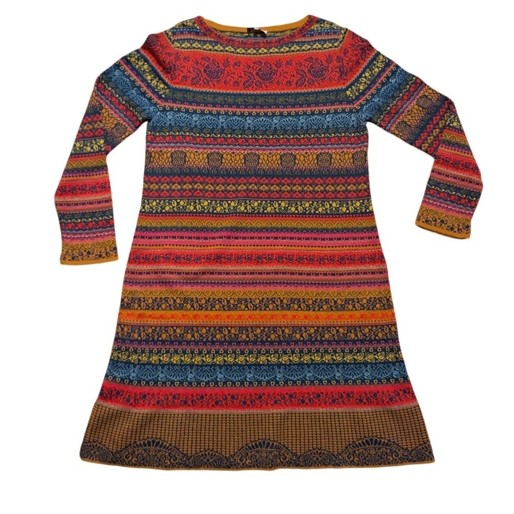 IVKO Woman Multi Color Floral Geometric Knit Sweater Dress Size 44 EU XXL